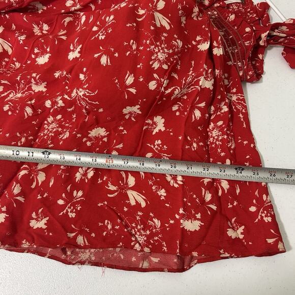 Free People Color My World Wide-leg Jumpsuit XS Smocked Tie Shoulder Red Floral - Picture 10 of 11